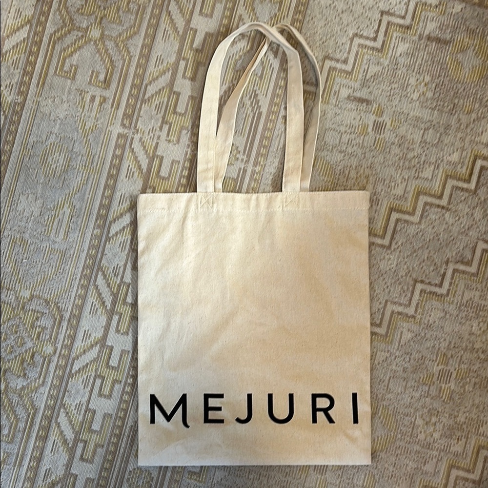 Mejuri Cream Canvas Tote with Black Logo